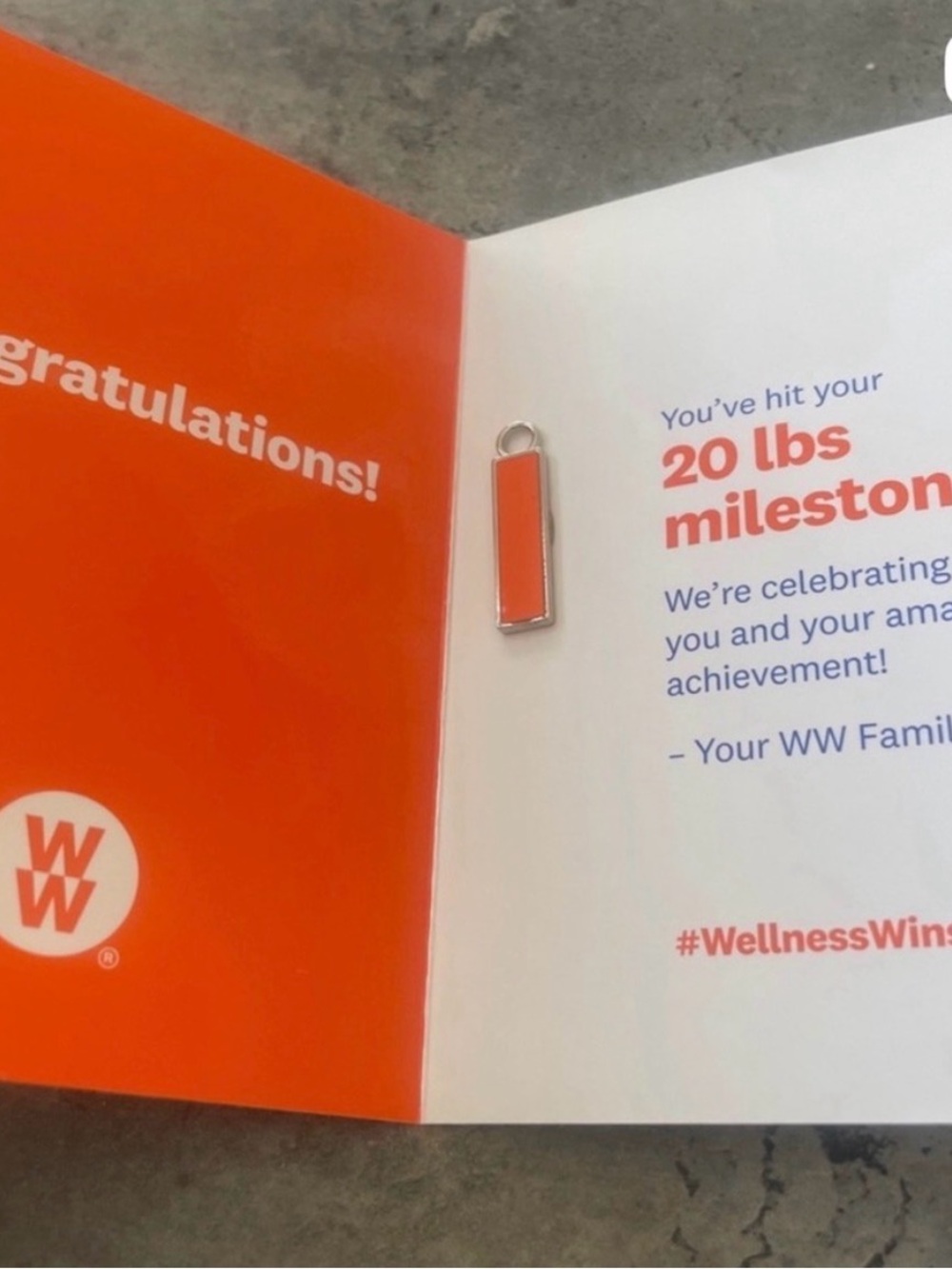 WW 20 lbs Milestone Orange Enamel Charm